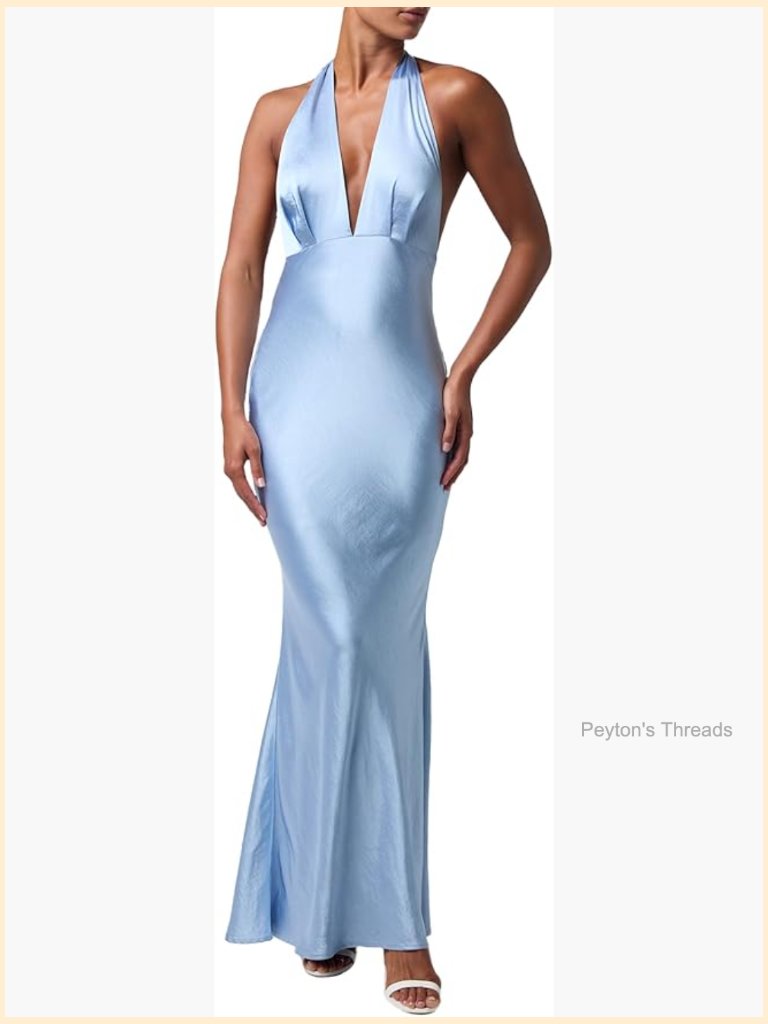 Satin Halter Mermaid Maxi Dress With Adjustable Straps & Open Back